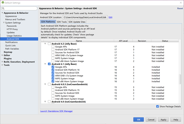 De Android SDK Manager - pakketten installeren voltooid